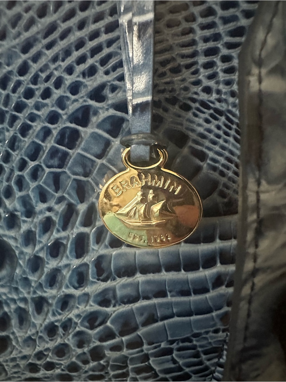 Brahmin Caroline Blue Croc-Embossed Leather Serenade Satchel NWT Bag - Picture 6 of 16